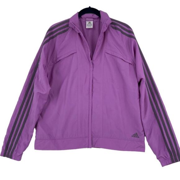 Adidas Windbreaker Jacket Womens Size L Full Zip Purple Lavender Packable - Picture 1 of 13